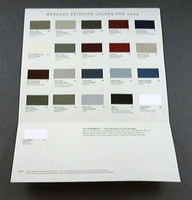2004 04 mercury exterior color paint chips brochure 