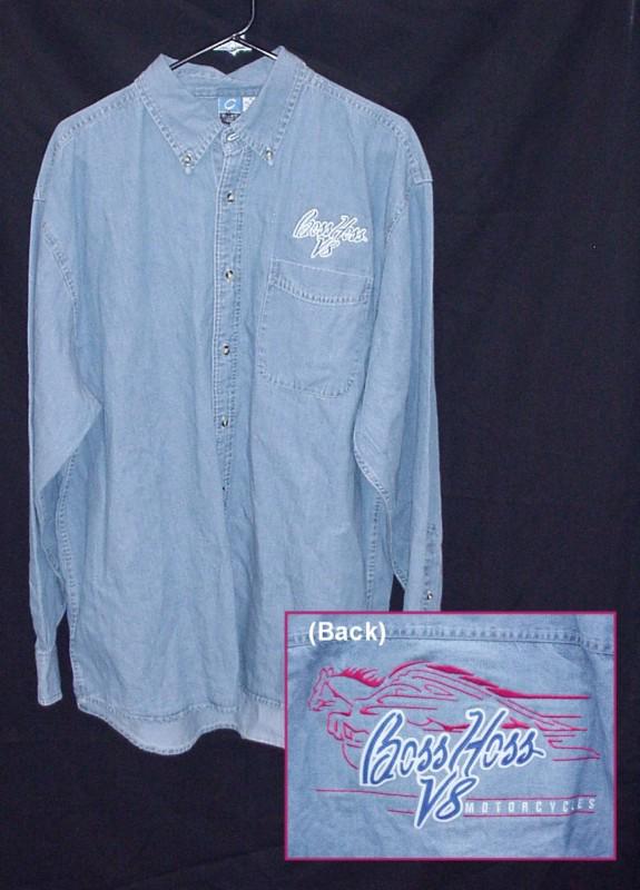Boss hoss mens l motorcycle cycle v8 biker embroidered long sleeve shirt new r