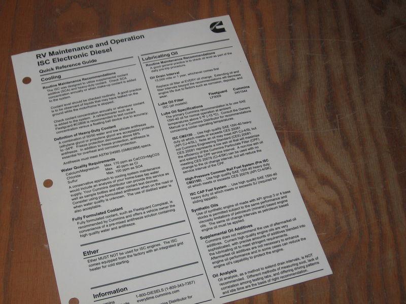 Purchase Cummins ISC RV Diesel Engine Operator Maintenance Manual Quick