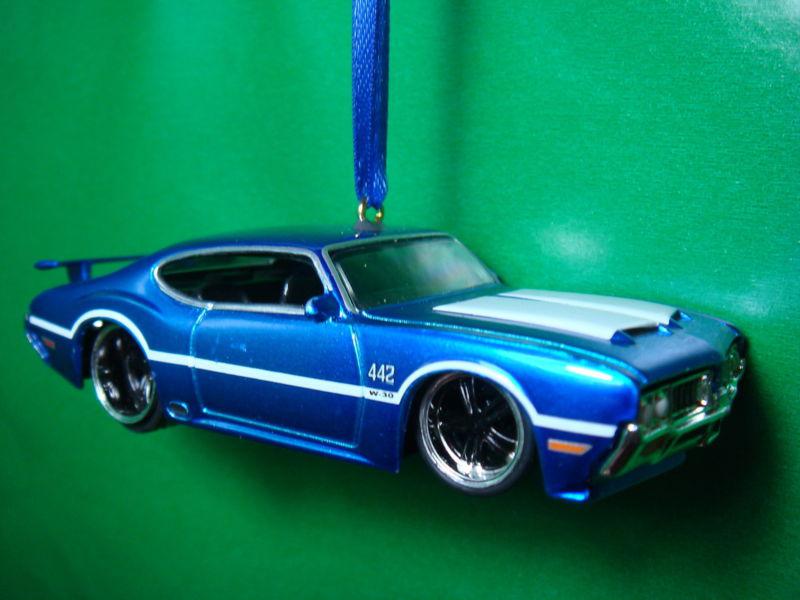 1970 '70 oldsmobile cutlass 442 blue christmas tree ornament