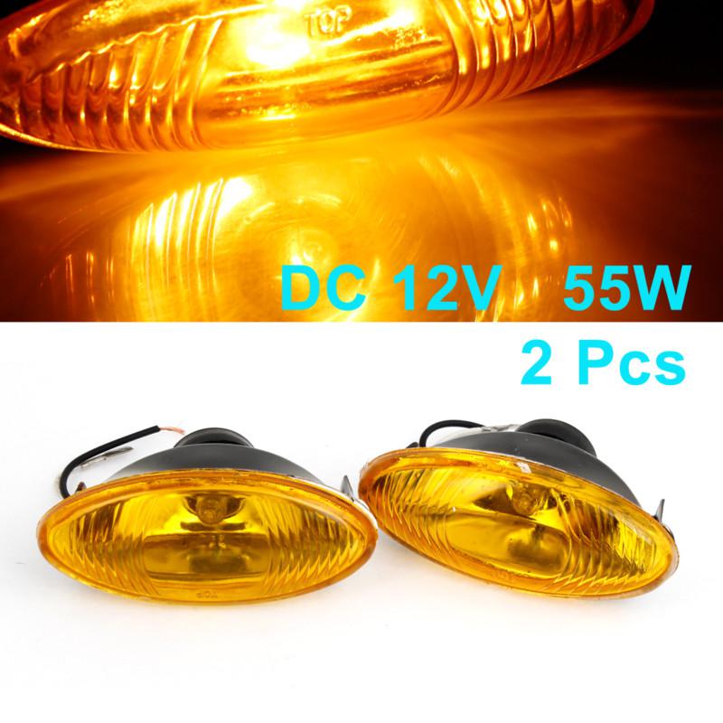 2 pcs glass lens h3 yellow halogen light car fog driving lamp dc 12v 55w