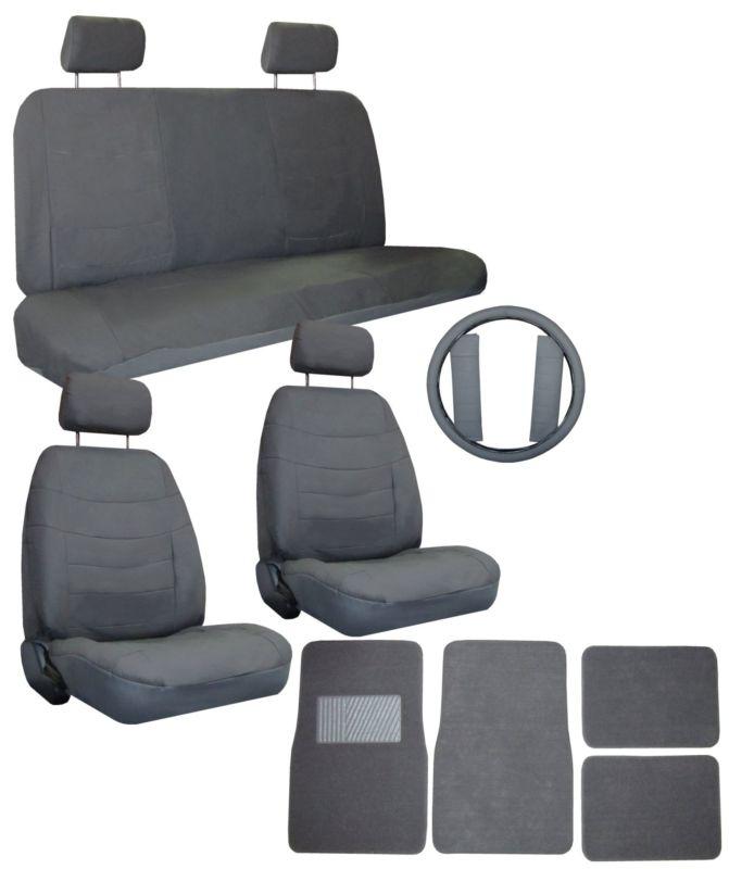 Solid grey superior faux leather seat covers w/ charcoal floor mats & more #1