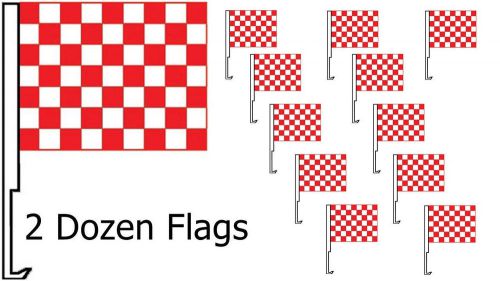Car dealer supplies 24 car window clip on flags red &amp; white race checkered