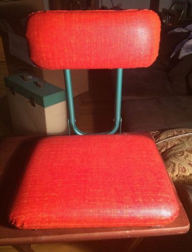 Vtg frabill folding clamp on boat seat bucket chair orange vinyl ice fish retro