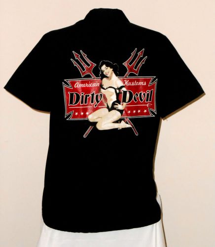 New dirty devil american kustoms "pinup" garage shirt sm *l@@k* dirty devil