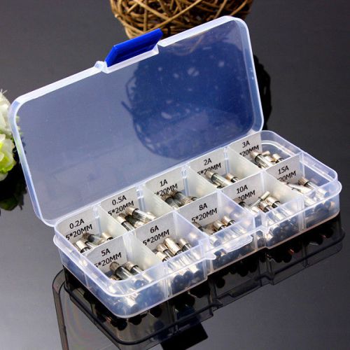 100pcs 5*20mm quick fast blow electrical glass tube fuse assorted kit 0.2a-15a