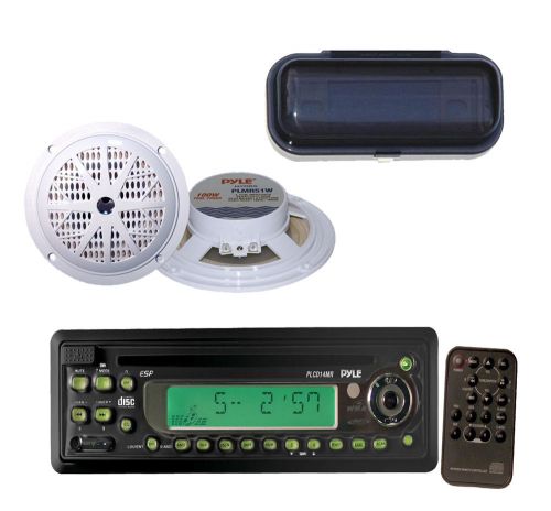New in-dash marine cd/mp3 radio player w/ 100 watts 5.25&#039;&#039; 2 way speakers, cover