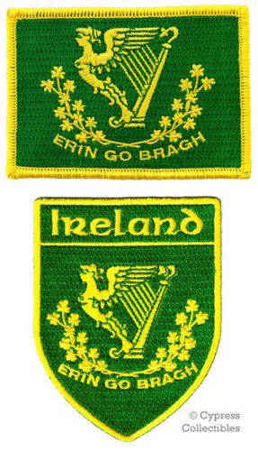Lot of 2 irish patch erin go bragh ireland flag and shield emblem biker iron-on