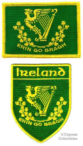 Lot of 2 irish patch erin go bragh ireland flag and shield emblem biker iron-on