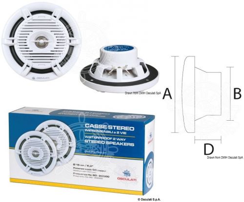 Osculati white low magnetic waterproof 80 watt 188mm 2 way coaxial speakers