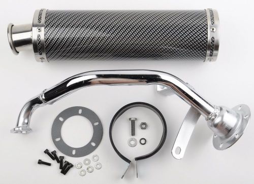 Damaged special 150cc gy6 performance exhaust with a carbon fiber "look" muffler