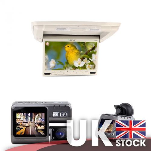 10.1" screen hd flip down car monitor (tan) + 2" lcd monitor 720p hd dashcam