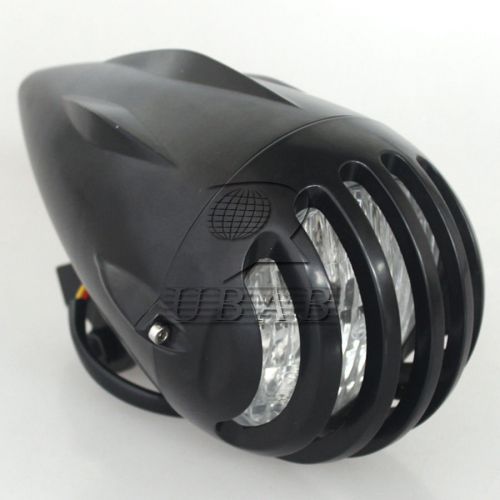 Black custom grilled hi/lo headlight for harley bob breakout chopper bobber