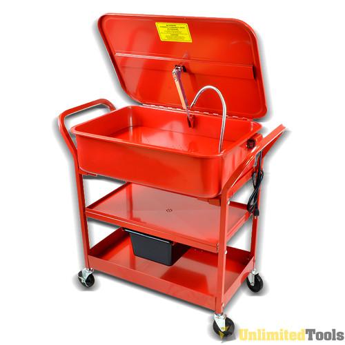 Mobil cart 20 gallon parts washer w/ electric general purpose solvent pump auto