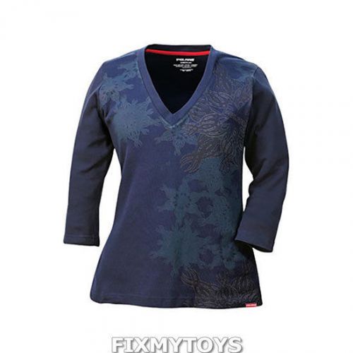 Oem polaris women&#039;s navy blue v-neck snowflake long sleeve t-shirt size s-3xl