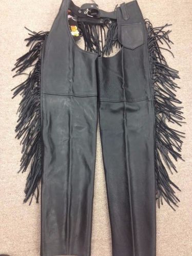 Black leather chaps with fringe size: xl
