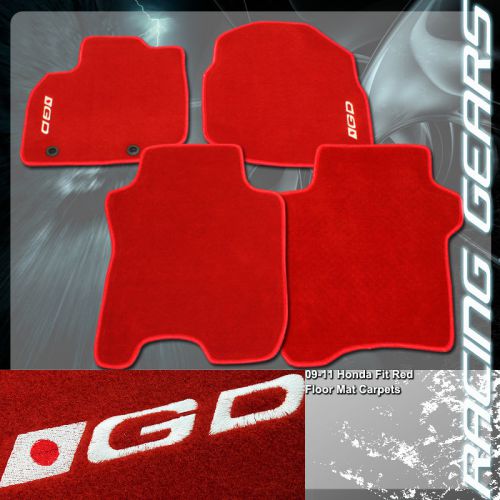 For 09-11 honda fit red 4 piece nylon non skid floor mat carpet white gd logo