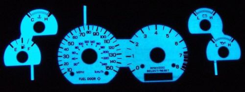1999-2004 ford mustang gt 150mph blue green glow guage face overlay