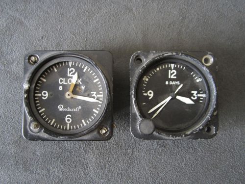 Two vintage aircraft 8 day clocks, beech beechcraft wakmann for parts