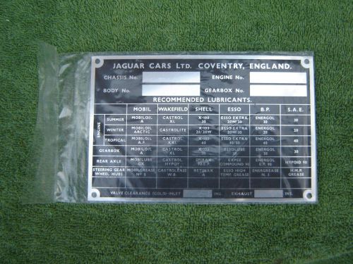 Jaguae xk 120 140 150 id plate