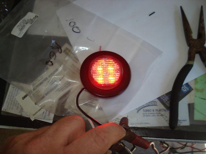 Red led 12 volt marker lamps (2), clear lens, new
