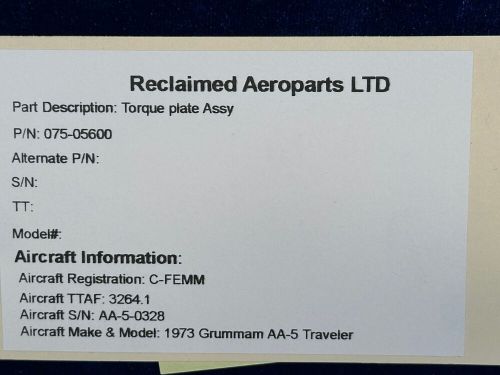 Grumman aa-5 torque plate assy p/n: 075-05600