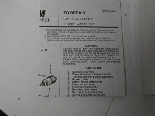 Hygrade 392C carburetor repair kit Carter carb 1 barrel model RBS, US $68.99, image 3
