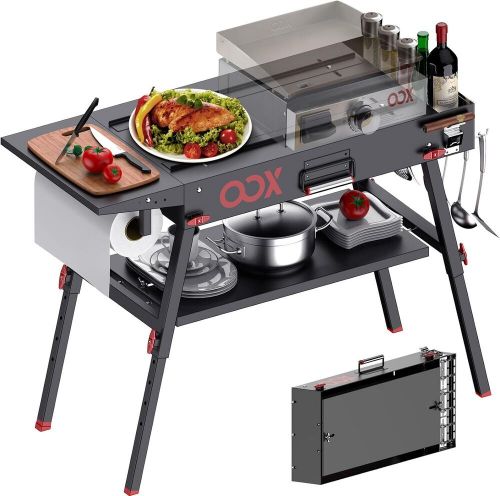 OOX Portable Grill Table with Double-Shelf for Outdoor Prep,Folding Black, US $206.43, image 6