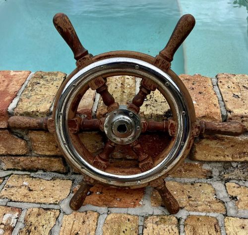 VINTAGE REAL 1950s 22" WOOD & CHROME CHRIS CRAFT SHIPS BOAT STEERING WHEEL, US $99.99, image 2