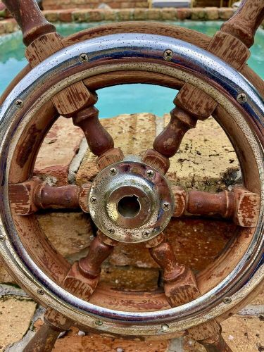 VINTAGE REAL 1950s 22" WOOD & CHROME CHRIS CRAFT SHIPS BOAT STEERING WHEEL, US $99.99, image 3