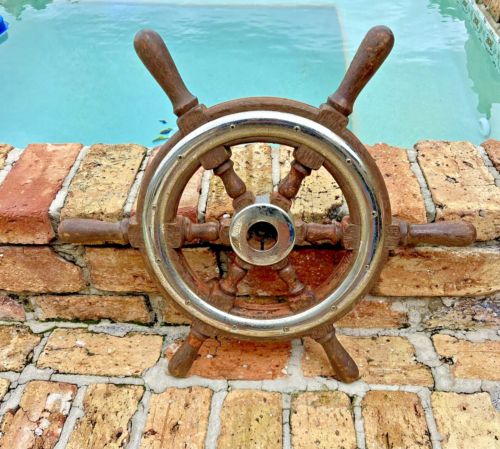 VINTAGE REAL 1950s 22" WOOD & CHROME CHRIS CRAFT SHIPS BOAT STEERING WHEEL, US $99.99, image 4