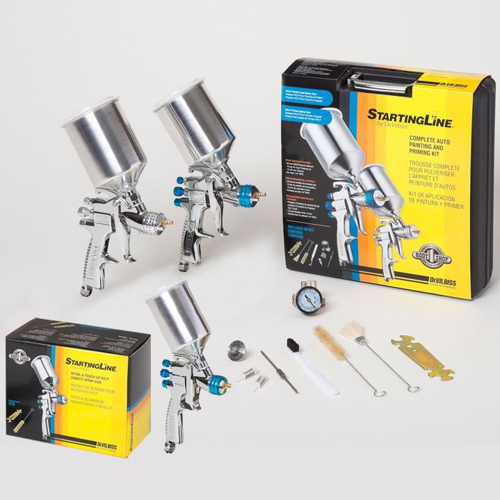 Devilbiss hvlp auto paint & touch-up spray gun system w/ 3 startingline guns