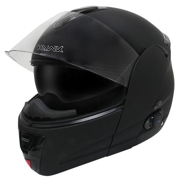 New hawk dot flat black dual-visor modular motorcycle helmet w/bluetooth biker
