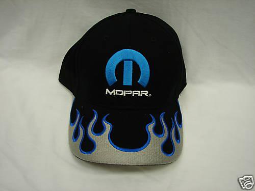 Mopar"m"  black hat with blue flames 