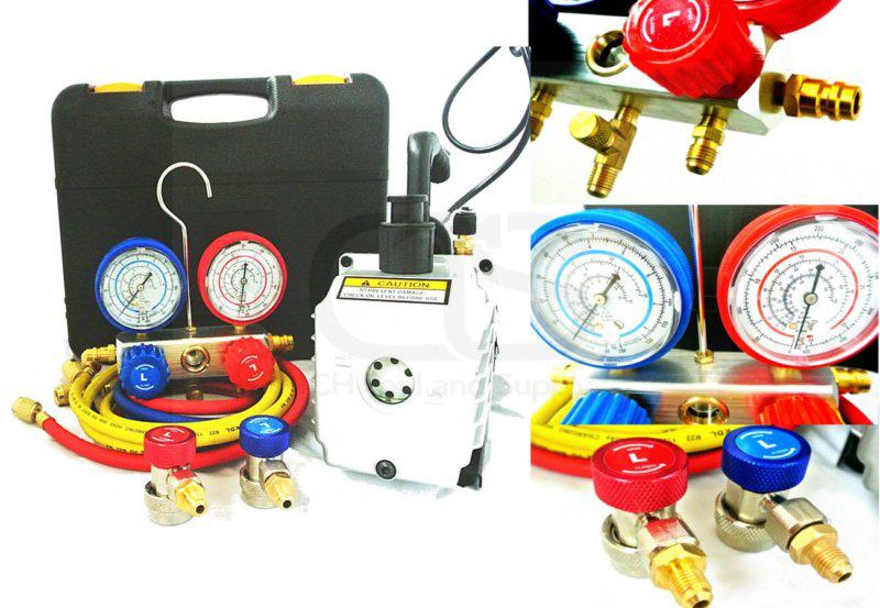 New both 4cfm 1/3hp vacuum pump hvac a/c refrigeration a/c  manifold gauge kit