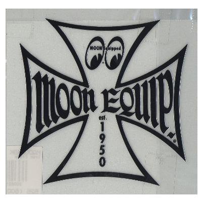 Moon iron cross die cut decal sticker rat hot rod custom chopper gasser surf