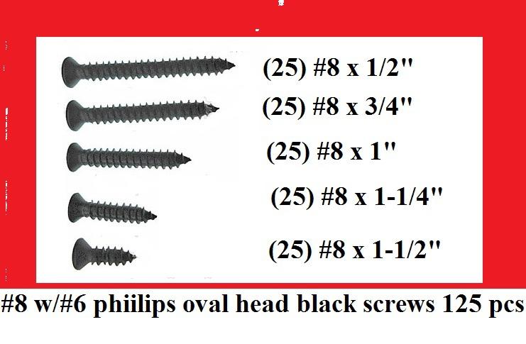 125 #8 w/#6 phiilips oval head black screws 