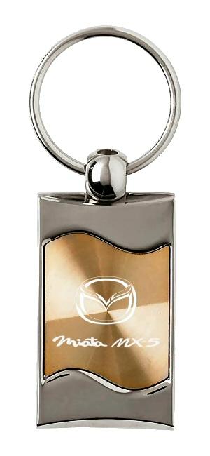 Mazda miata gold rectangular wave metal key chain ring tag key fob logo lanyard