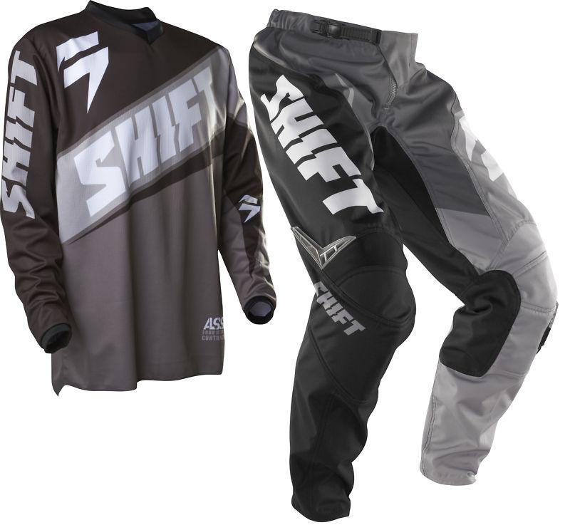 07244-07245-014 shift assault mx atv adult black grey jersey pant combo