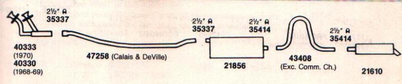 1968-1969 cadillac single exhaust system, aluminized with resonator