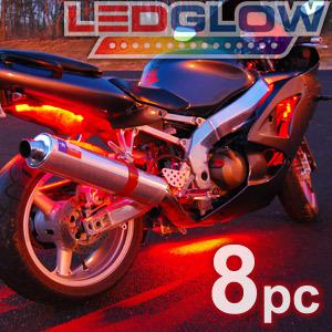 8pc red motorcycle led lighting kit w wireless remote