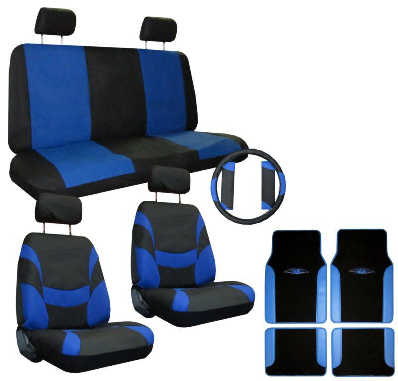 Blue black xtreme car truck suv seat covers pkg w/ tattoo floor mats & more #2
