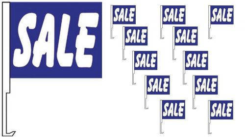 Car dealer supplies 12 car window clip on flags sale blue with white letters