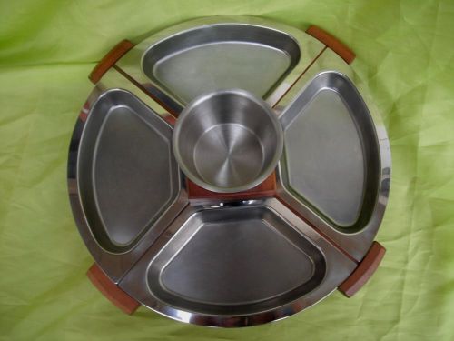 Compact fold up nautical boat yacht rosewood &amp; stainless serving tray lazy susan