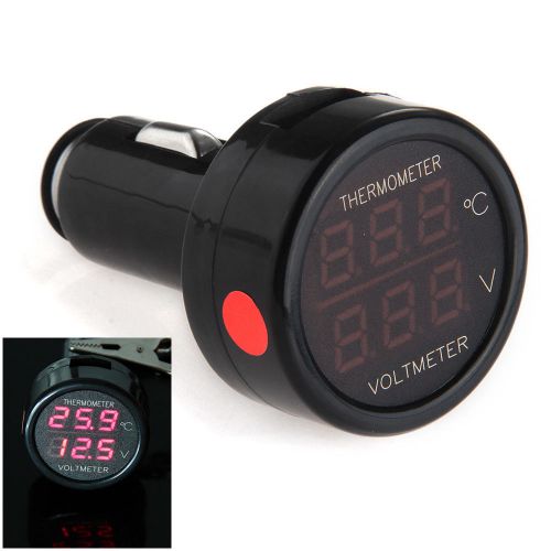 Car cigarette lighter digital voltmeter monitor thermometer led 12v/24v red