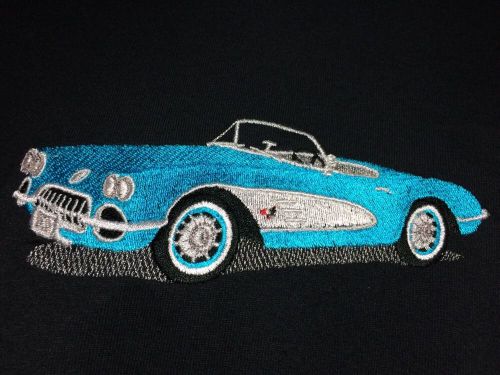 Vintage convertible corvette embossed t-shirt blue / black size large l