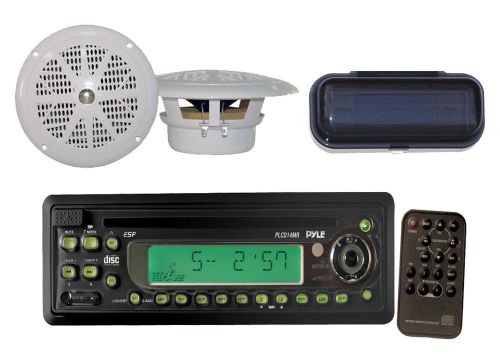 New marine boat cd mp3 detachable face am/fm stereo system, 2 4&#034;speakers + cover