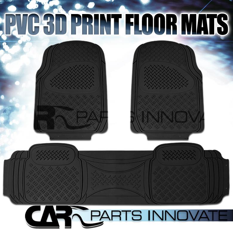 Black pvc rubber 3x front & rear floor mat carpet custom fit truck suv rv van