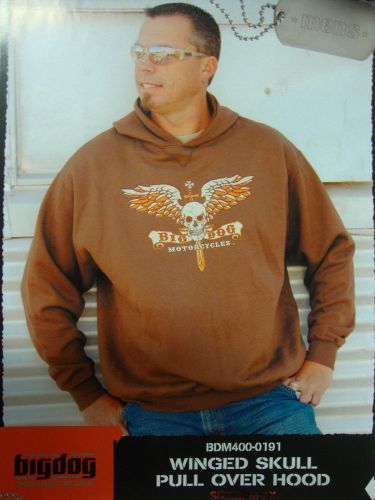 Big dog motorcycles large winged skull pullover sweatshirt hooded bdm