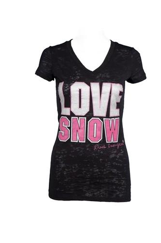 Divas snow gear ladies love snow v-neck t-shirt - black (xl / x-large)